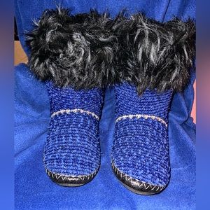 Pretty You London blue bling slipper boots worn once indoors. Size XL 9.5 - 10.5